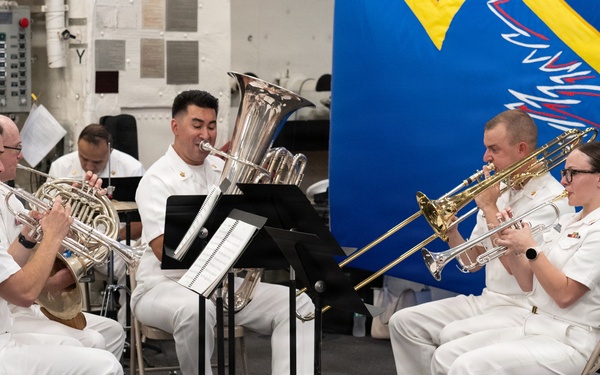 U.S. Navy Band Brass Quintet perform at the International Naval Review Welcome Ceremony