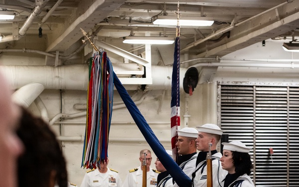 The U.S. Navy Ceremonial Guard present colors at the International Naval Review Welcome Ceremony