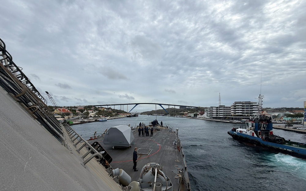The littoral combat ship USS Billings (LCS 15) arrives in Willemstad, Curacao, July 3, 2026.