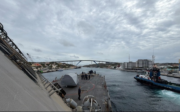 The littoral combat ship USS Billings (LCS 15) arrives in Willemstad, Curacao, July 3, 2026.