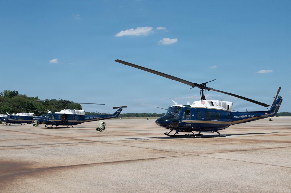 UH-1N Hueys from 1 HS take off for Freedom 250 Celebrations