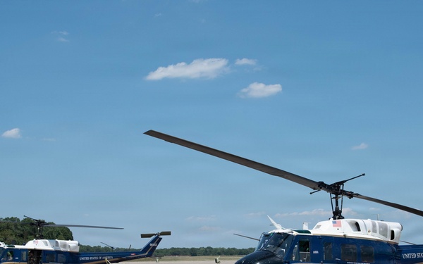UH-1N Hueys from 1 HS take off for Freedom 250 Celebrations