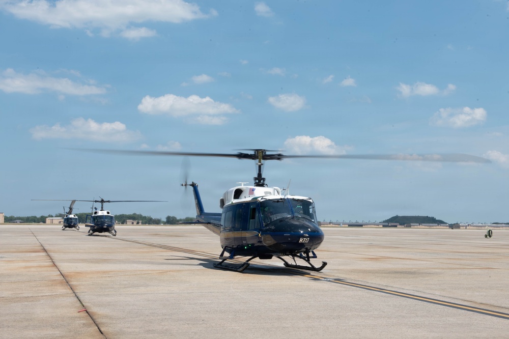 UH-1N Hueys from 1 HS take off for Freedom 250 Celebrations