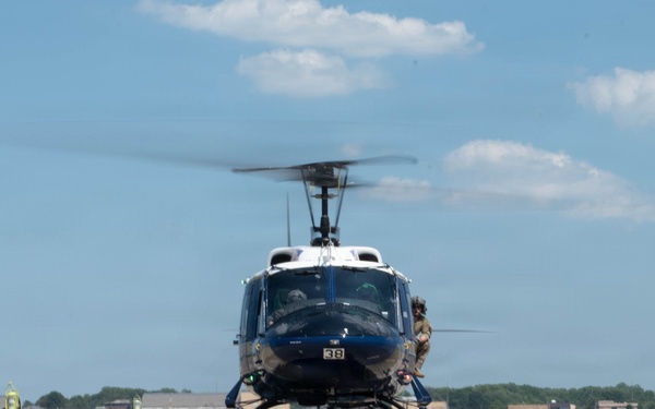 UH-1N Hueys from 1 HS take off for Freedom 250 Celebrations