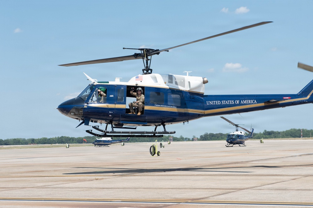 UH-1N Hueys from 1 HS take off for Freedom 250 Celebrations