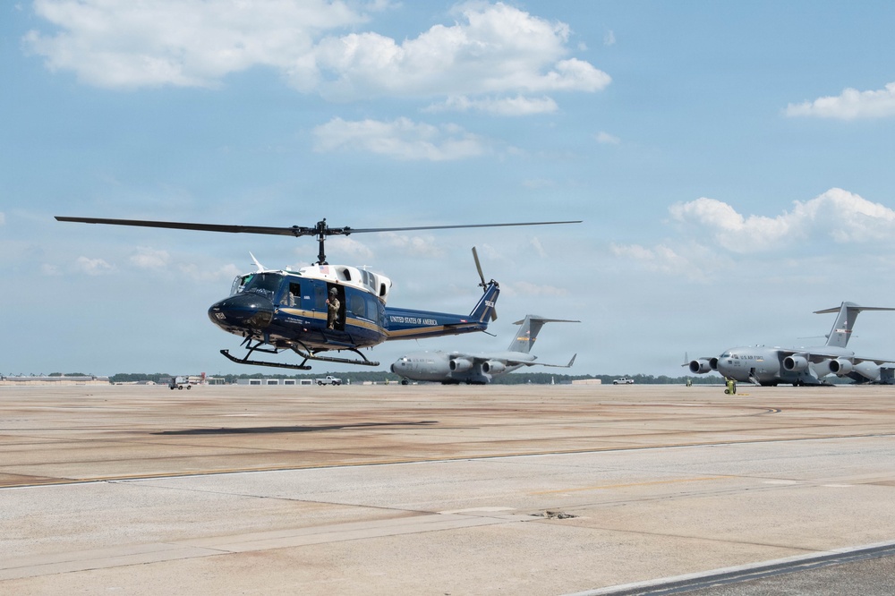 UH-1N Hueys from 1 HS take off for Freedom 250 Celebrations