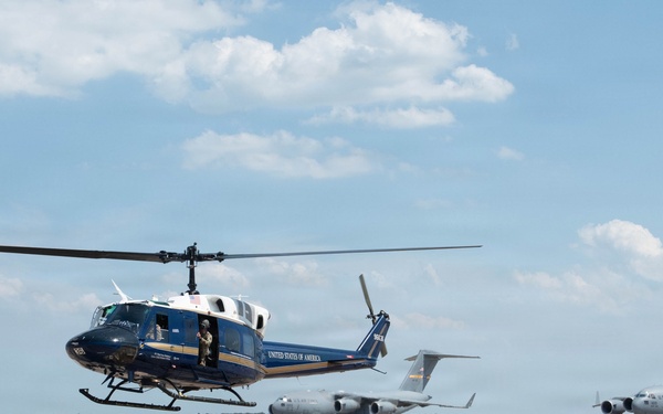 UH-1N Hueys from 1 HS take off for Freedom 250 Celebrations