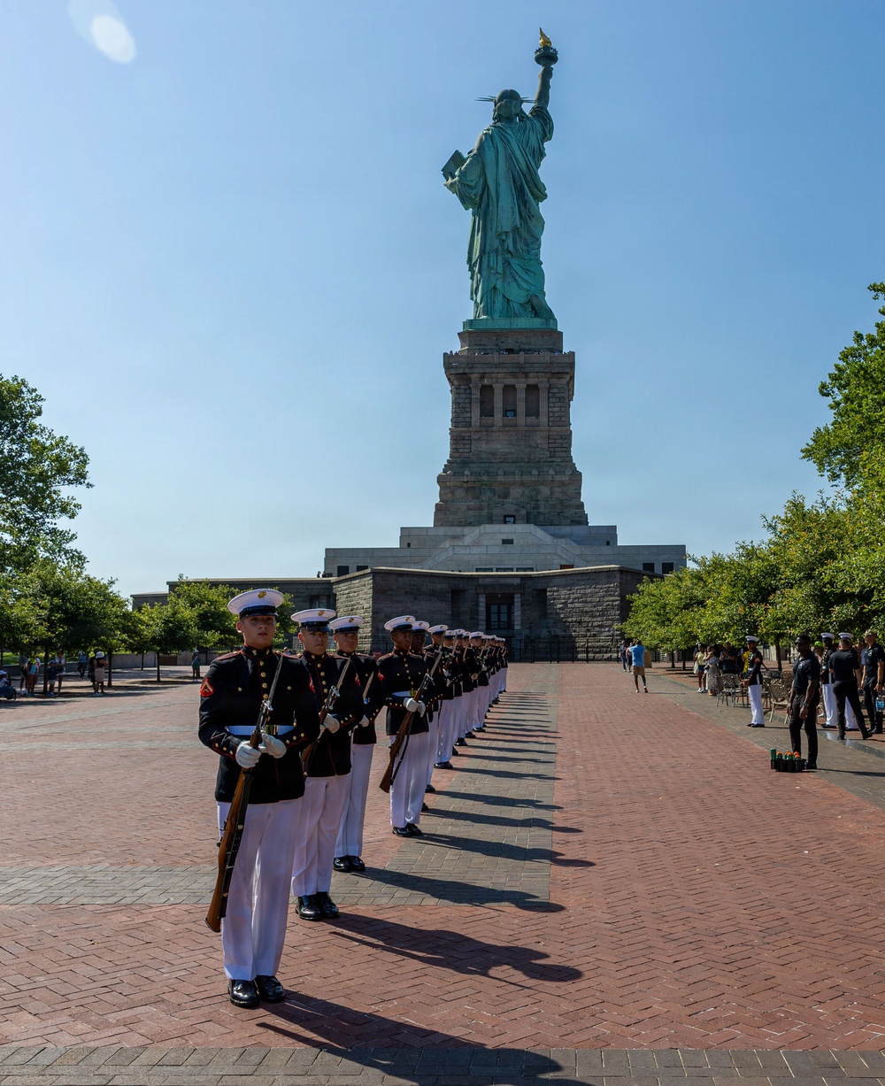U.S. Marines Silent Drill Platoon perform on Liberty Island