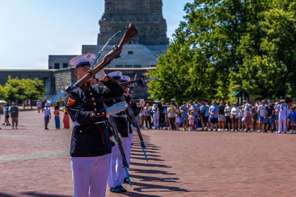 U.S. Marines Silent Drill Platoon perform on Liberty Island