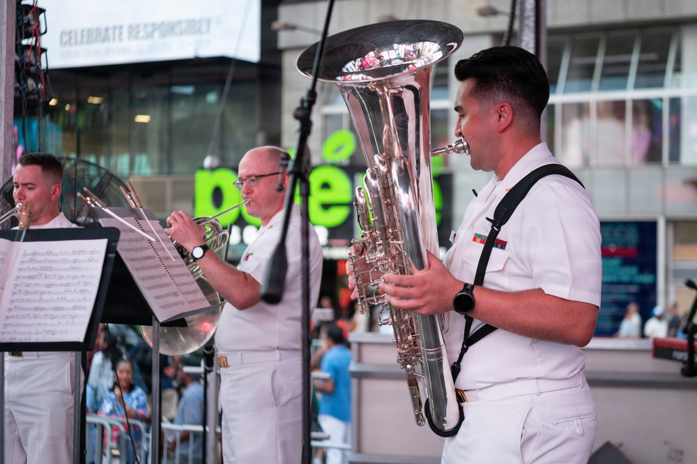 U.S. Navy Band Brass Quintet performs in Times Square