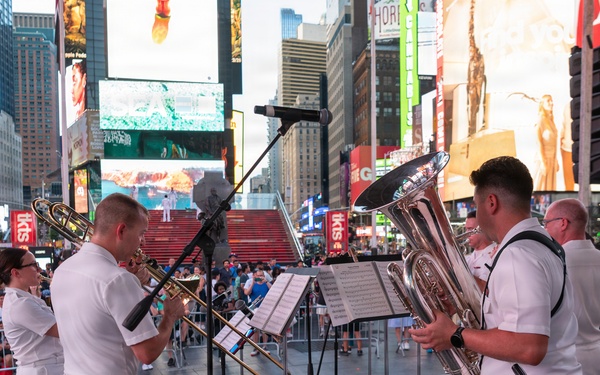 U.S. Navy Band Brass Quintet performs in Times Square