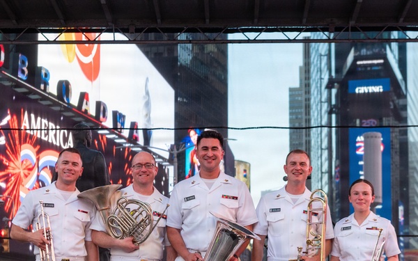 U.S. Navy Band Brass Quintet performs in Times Square