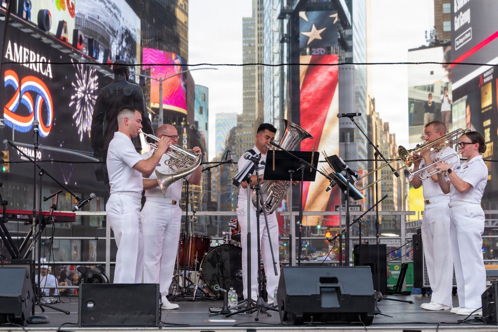 U.S. Navy Band Brass Quintet performs in Times Square