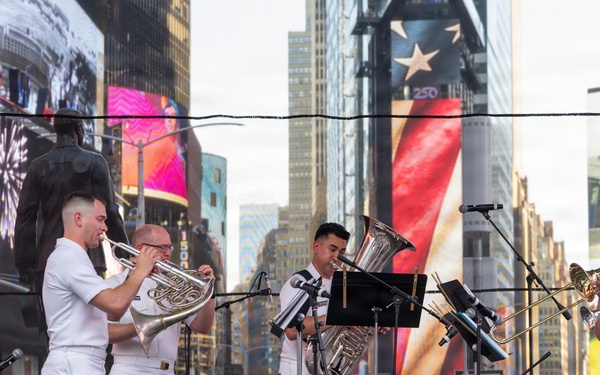 U.S. Navy Band Brass Quintet performs in Times Square