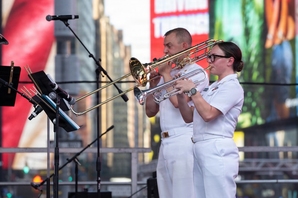 U.S. Navy Band Brass Quintet performs in Times Square