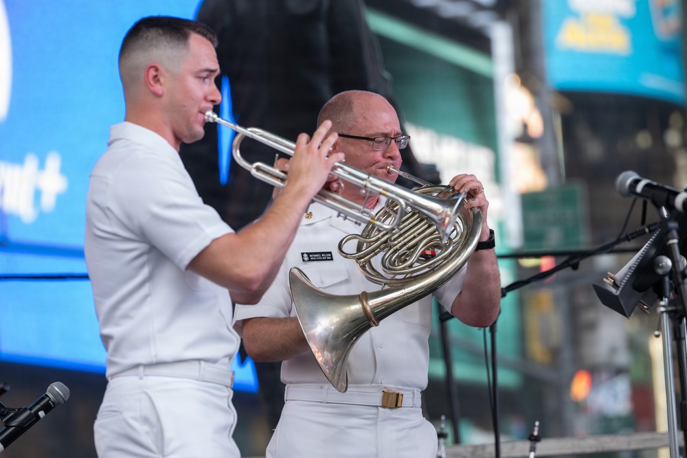 U.S. Navy Band Brass Quintet performs in Times Square