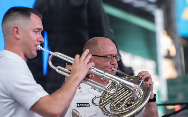 U.S. Navy Band Brass Quintet performs in Times Square