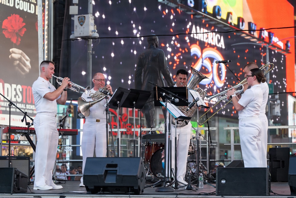 U.S. Navy Band Brass Quintet performs in Times Square