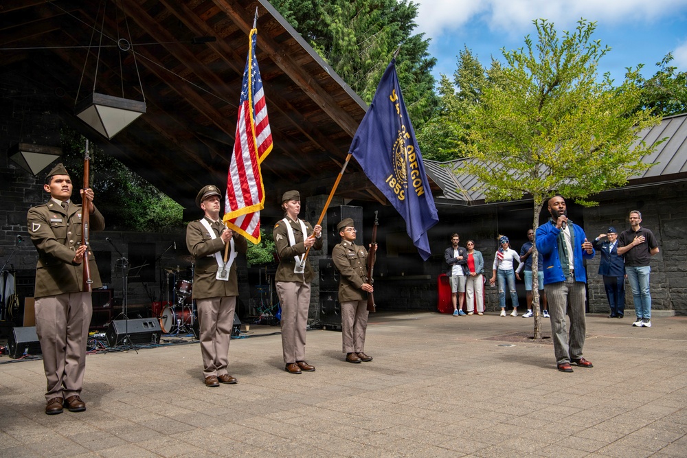 Oregon National Guardsmen take part in the 250th Anniversary of American Independence