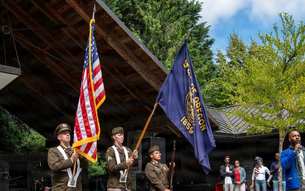 Oregon National Guardsmen take part in the 250th Anniversary of American Independence