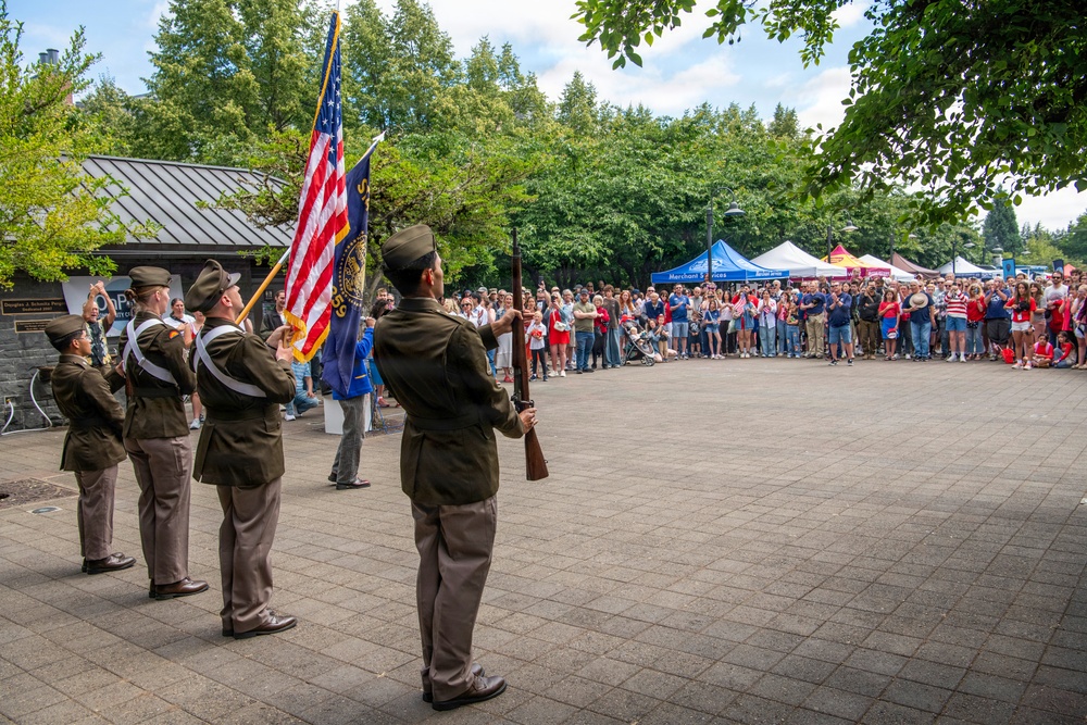 Oregon National Guardsmen take part in the 250th Anniversary of American Independence