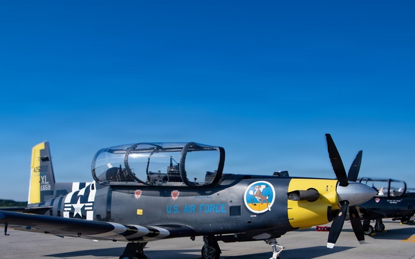 Historic aircraft line the flightline