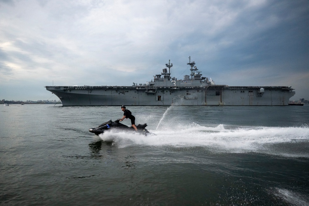 Coast Guard personal watercraft operates in New York Harbor during Sail 250