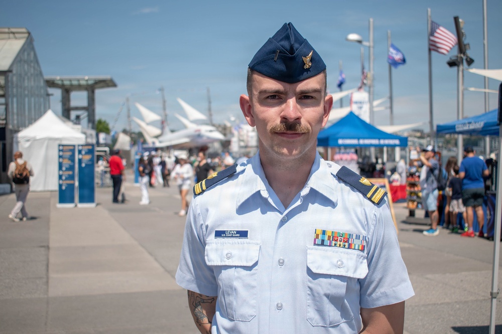 U.S. Coast Guard Cutter Eagle officer visiting Pier 86 during Sail 250