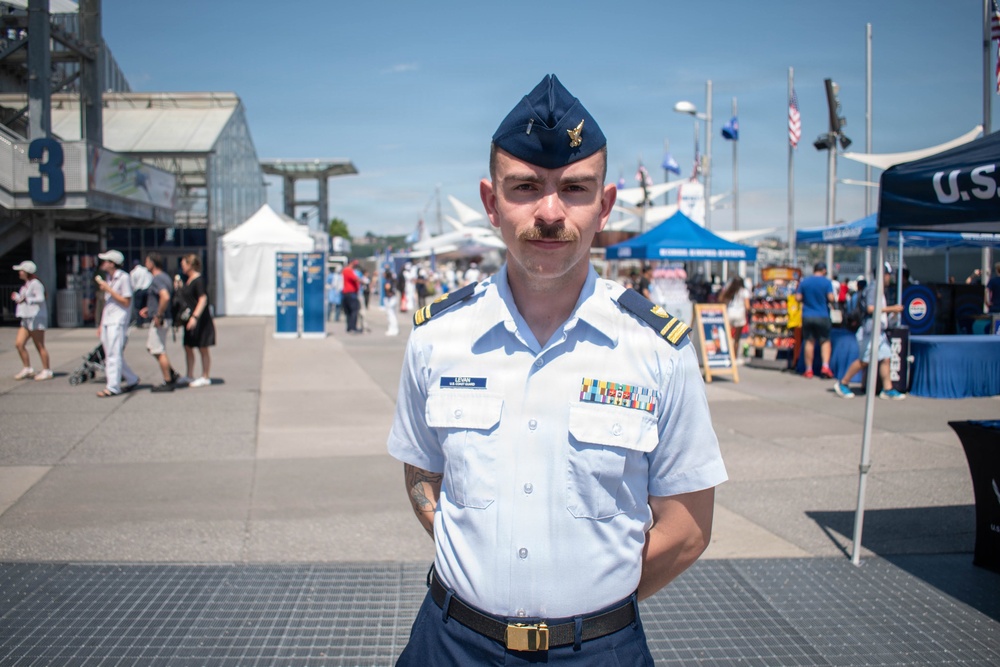 U.S. Coast Guard Cutter Eagle officer visiting Pier 86 during Sail 250