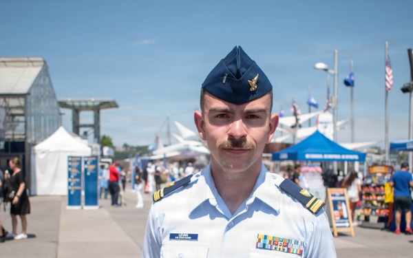 U.S. Coast Guard Cutter Eagle officer visiting Pier 86 during Sail 250