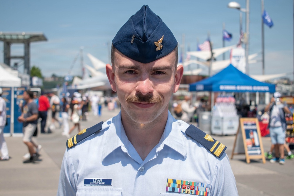 U.S. Coast Guard Cutter Eagle officer visiting Pier 86 during Sail 250
