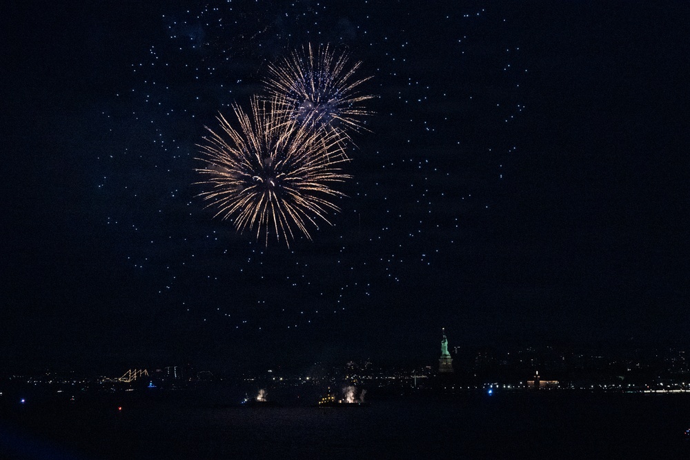 U.S. Navy Band Cruisers perform on Pier 57 at the United Nations fireworks viewing party.