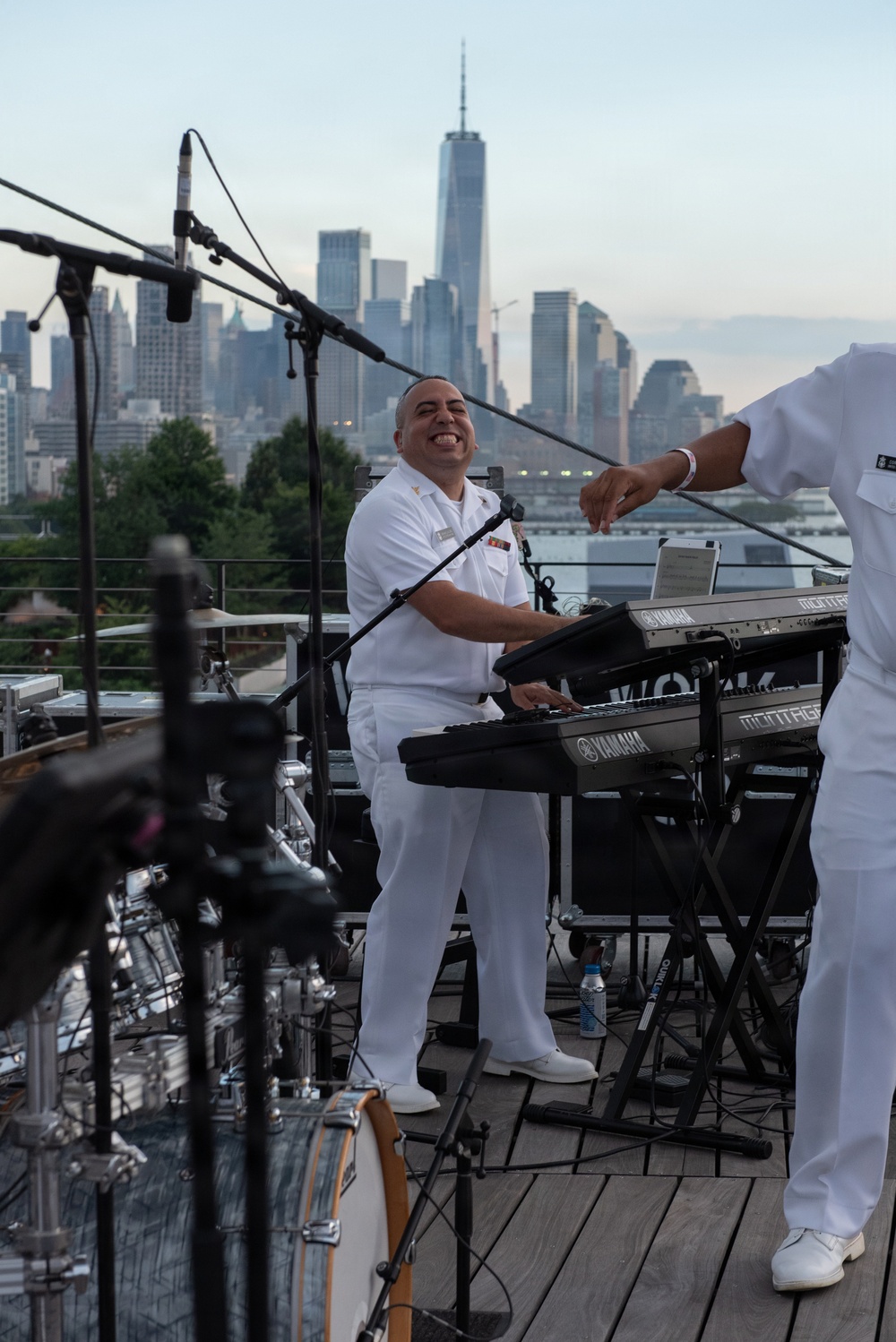U.S. Navy Band Cruisers perform on Pier 57 at the United Nations fireworks viewing party.