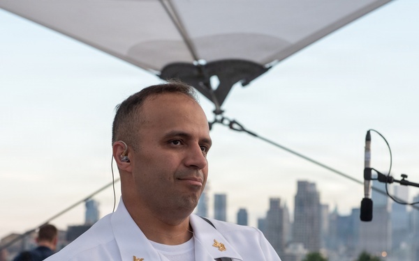U.S. Navy Band Cruisers perform on Pier 57 at the United Nations fireworks viewing party.