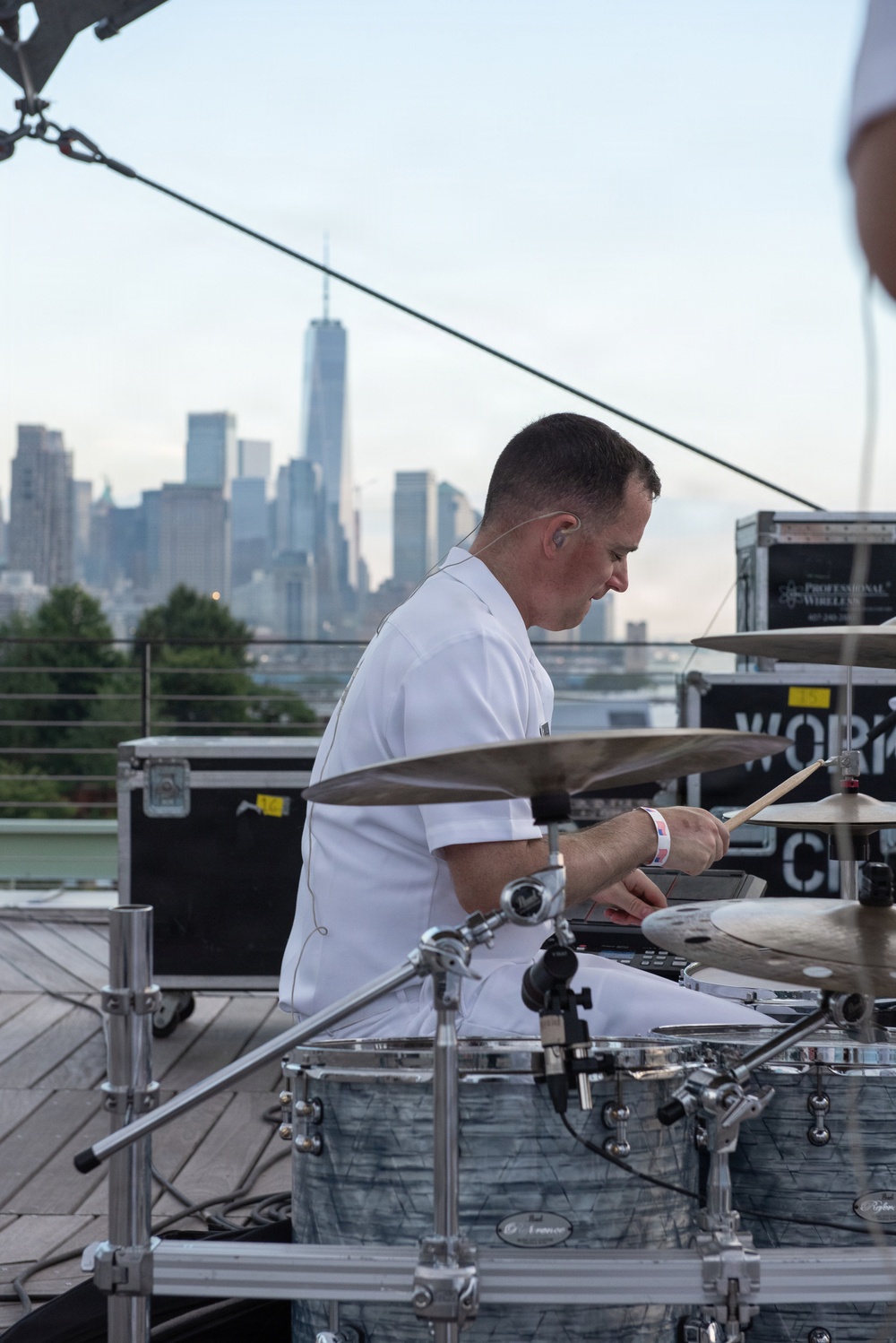 U.S. Navy Band Cruisers perform on Pier 57 at the United Nations fireworks viewing party.