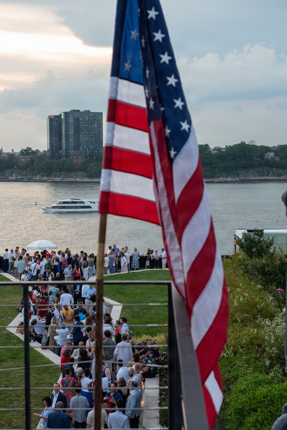 U.S. Navy Band Cruisers perform on Pier 57 at the United Nations fireworks viewing party.