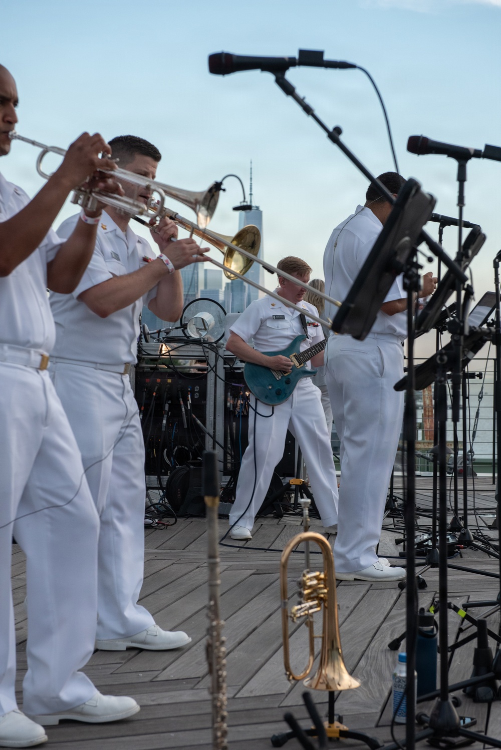 U.S. Navy Band Cruisers perform on Pier 57 at the United Nations fireworks viewing party.