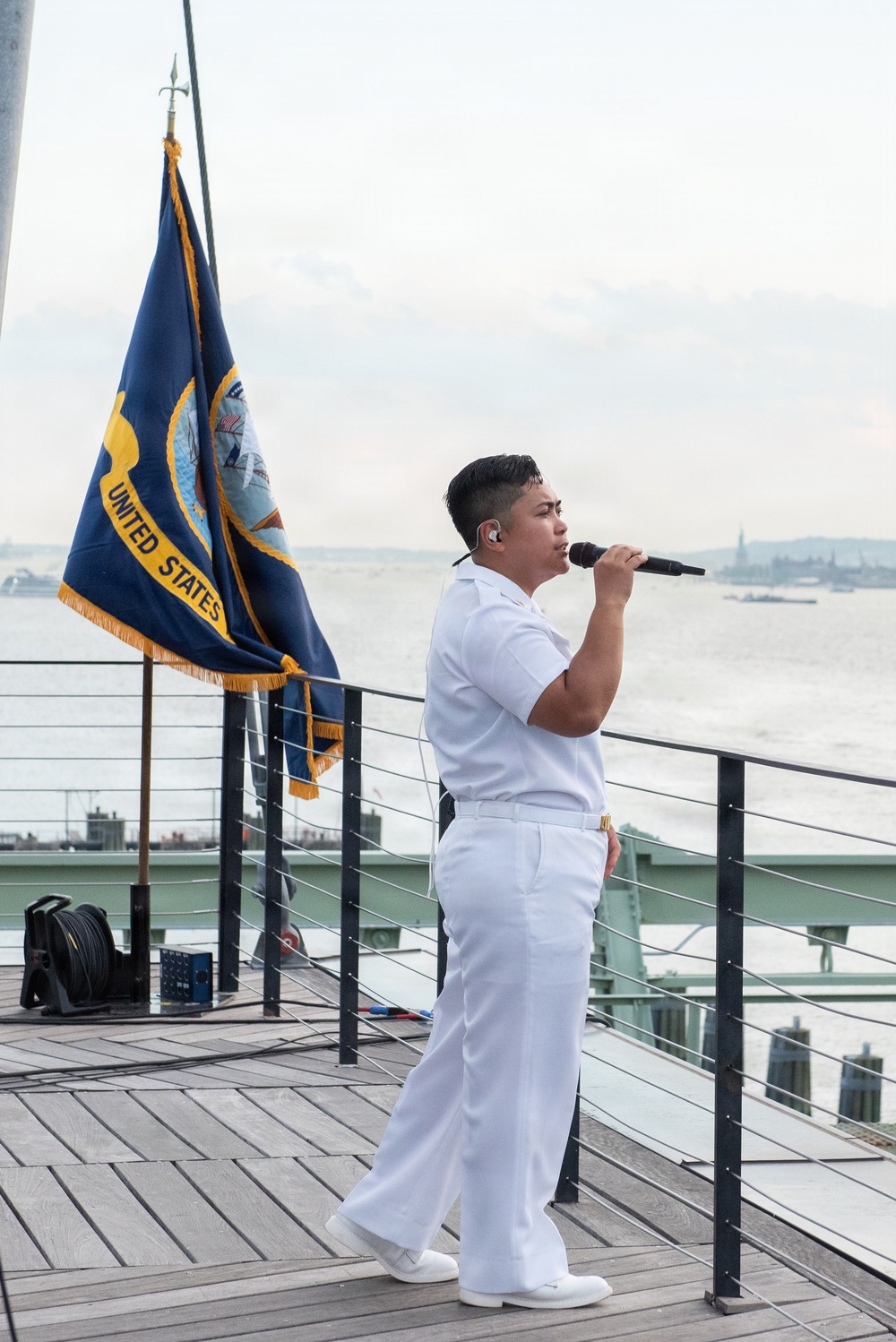 U.S. Navy Band Cruisers perform on Pier 57 at the United Nations fireworks viewing party.