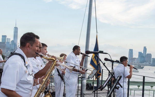 U.S. Navy Band Cruisers perform on Pier 57 at the United Nations fireworks viewing party.