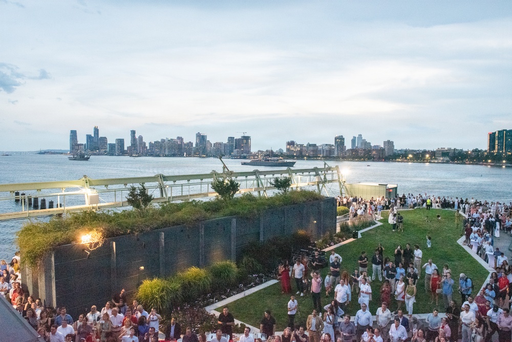 U.S. Navy Band Cruisers perform on Pier 57 at the United Nations fireworks viewing party.