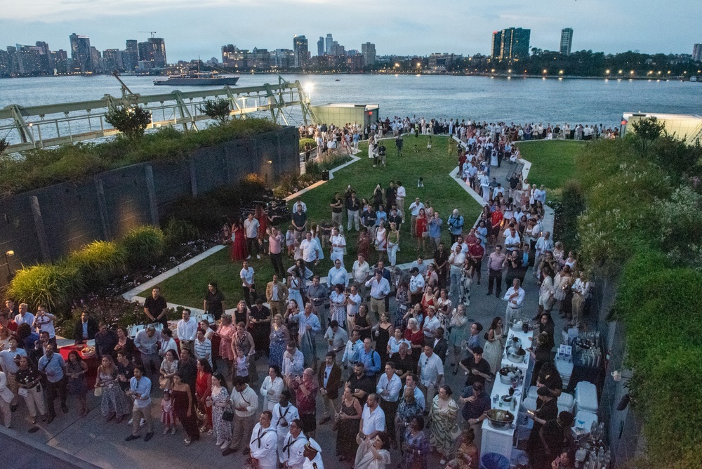 U.S. Navy Band Cruisers perform on Pier 57 at the United Nations fireworks viewing party.