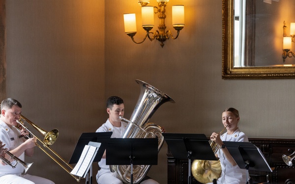 U.S. Navy Band Brass Quintet performs at the New York Athletic Club