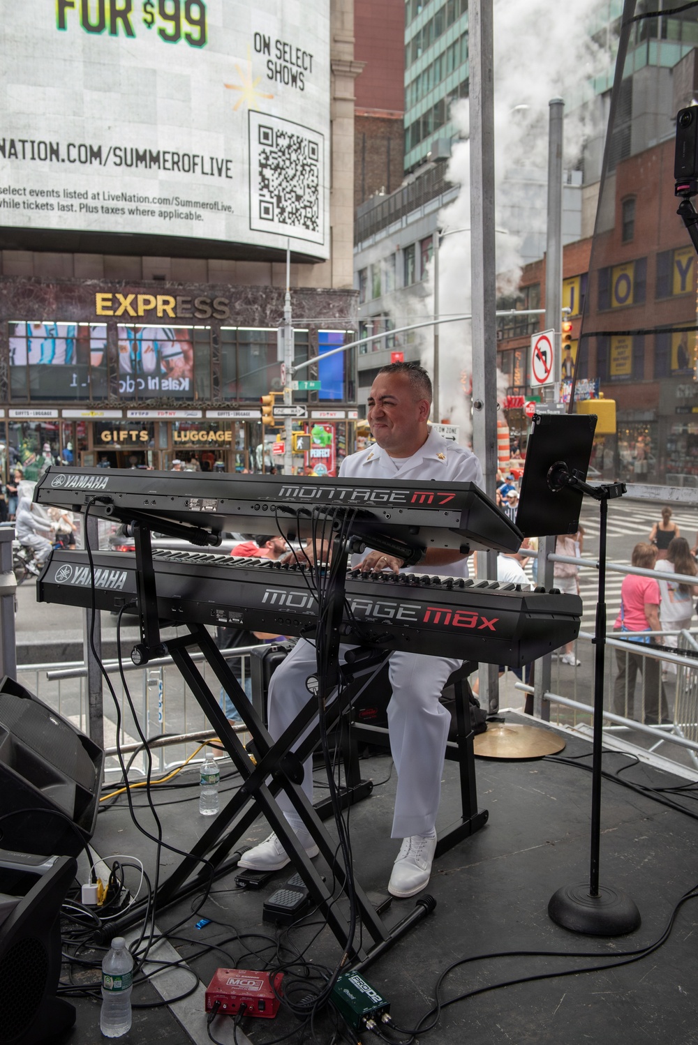 U.S. Navy Band Cruisers perform on Times Square for the International Naval Review.