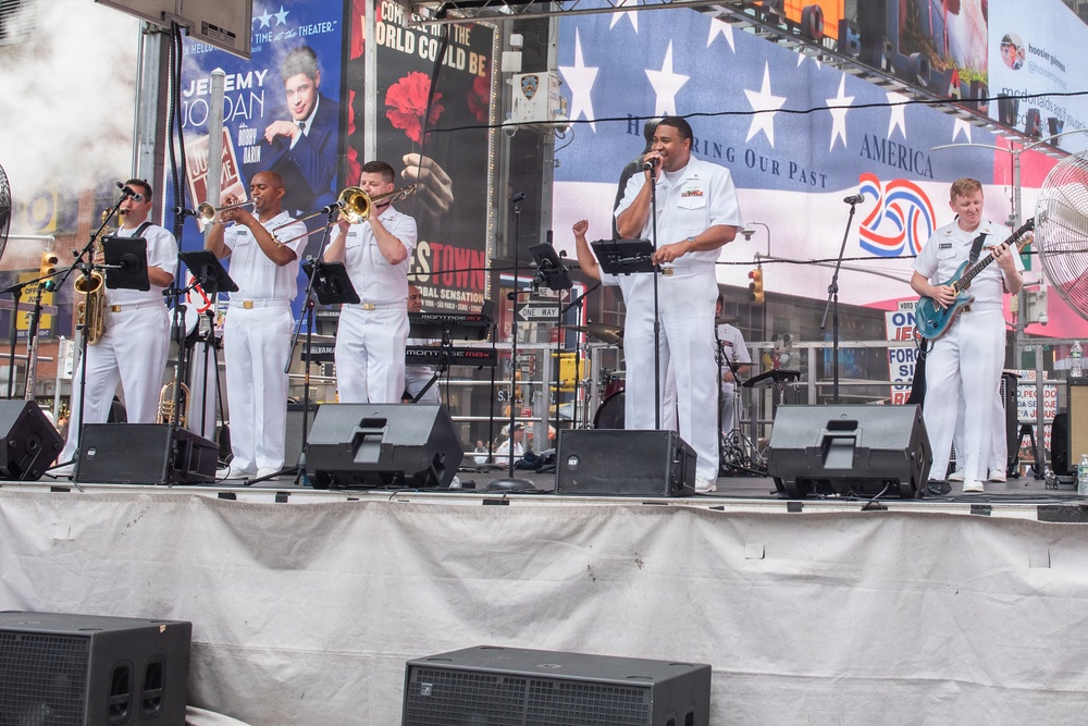 U.S. Navy Band Cruisers perform on Times Square for the International Naval Review.