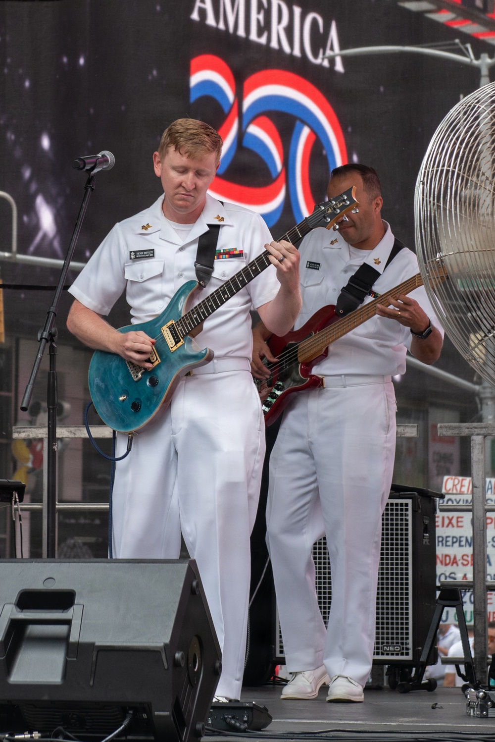 U.S. Navy Band Cruisers perform on Times Square for the International Naval Review.