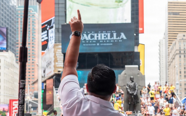 U.S. Navy Band Cruisers perform on Times Square for the International Naval Review.