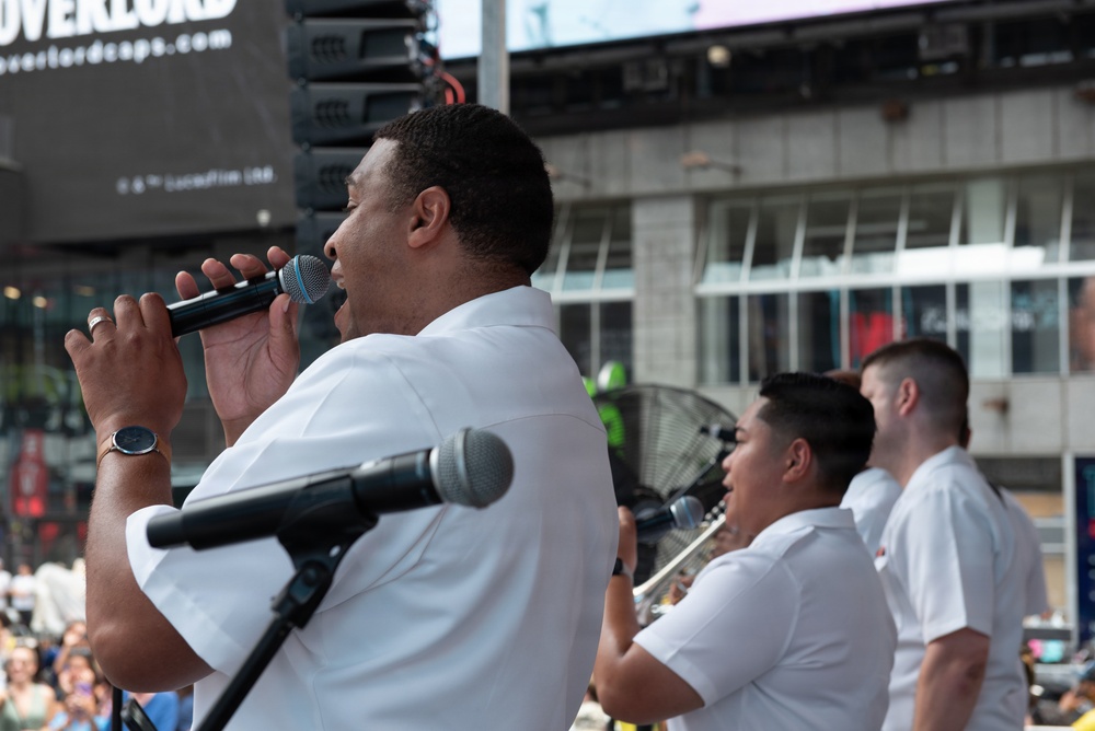 U.S. Navy Band Cruisers perform on Times Square for the International Naval Review.
