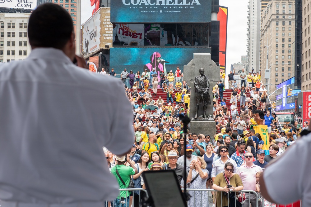 U.S. Navy Band Cruisers perform on Times Square for the International Naval Review.