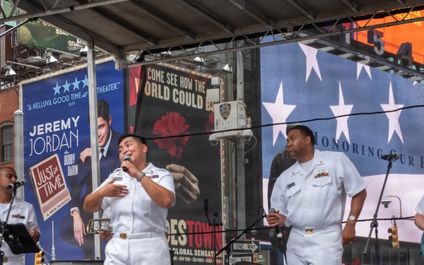 U.S. Navy Band Cruisers perform on Times Square for the International Naval Review.