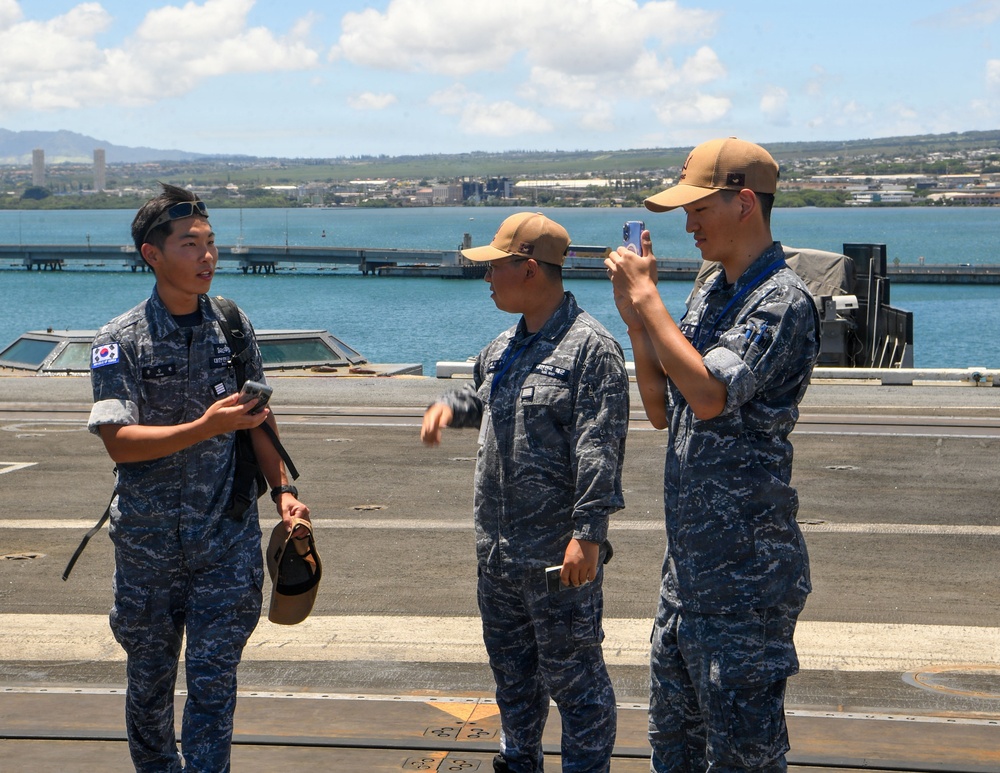 ROK Navy Sailors Tour USS Theodore Roosevelt Flight Deck During RIMPAC 2026